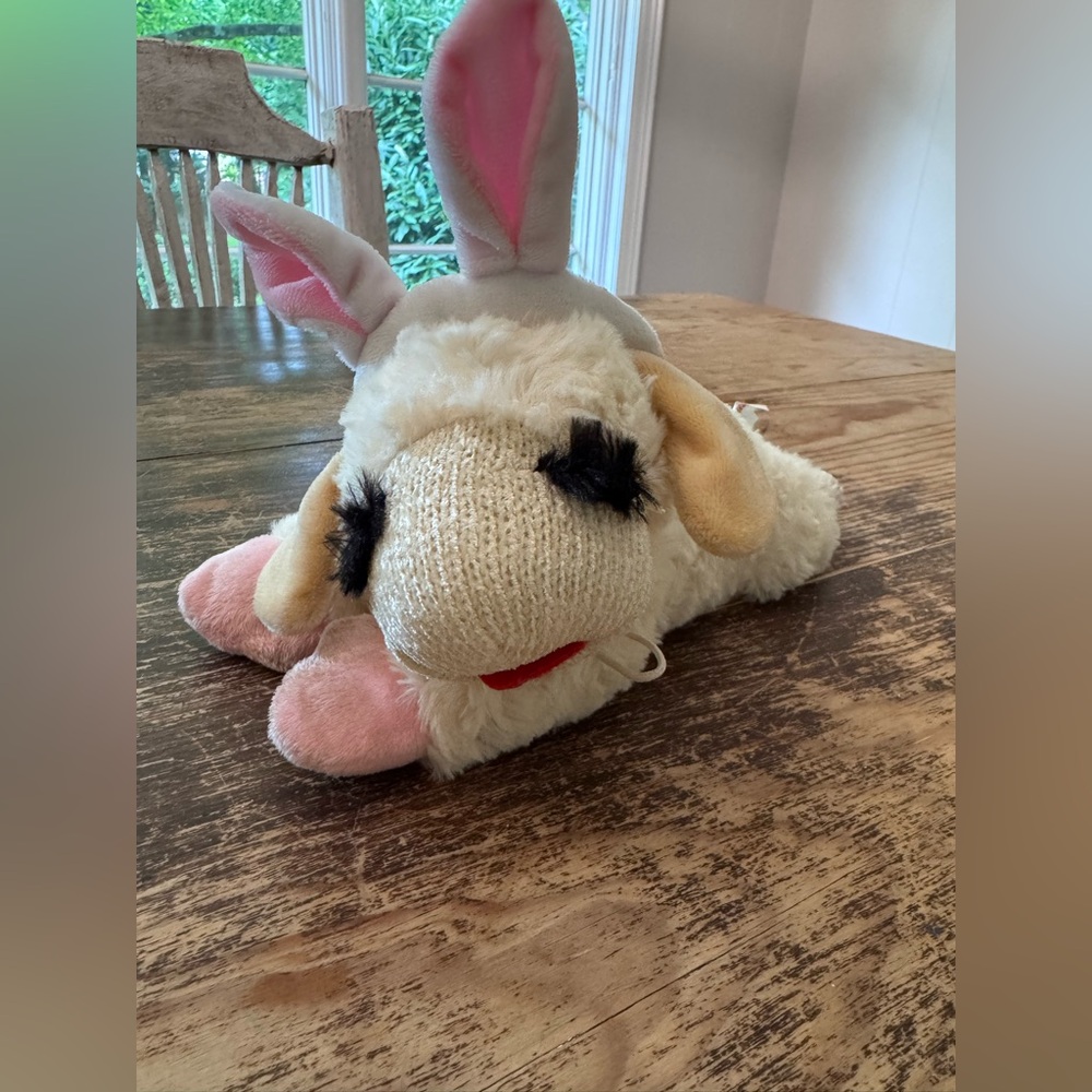 Adorable Lamb chop Plush Toy with Pink Bunny Ears rattles